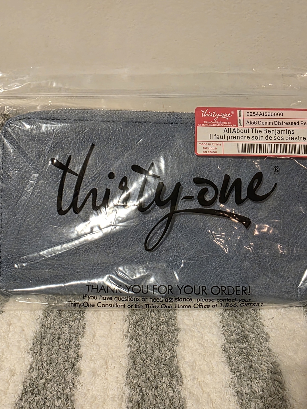 Thirty-One NWT Denim Distressed All About The Benjamins Wallet - Blue MSRP$59